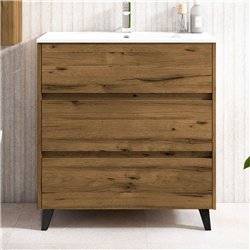 Mueble + lavabo karria 100x45 cm teca claro mate 3 cajones con patas