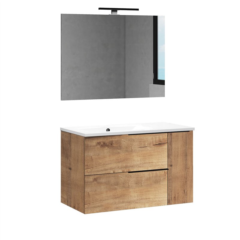 Conjunto de baño bedón 80x45 cm roble ostippo mate 2 cajones suspendido