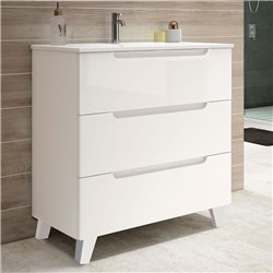 Conjunto de baño zalama 100x45 cm blanco mate 3 cajones con patas