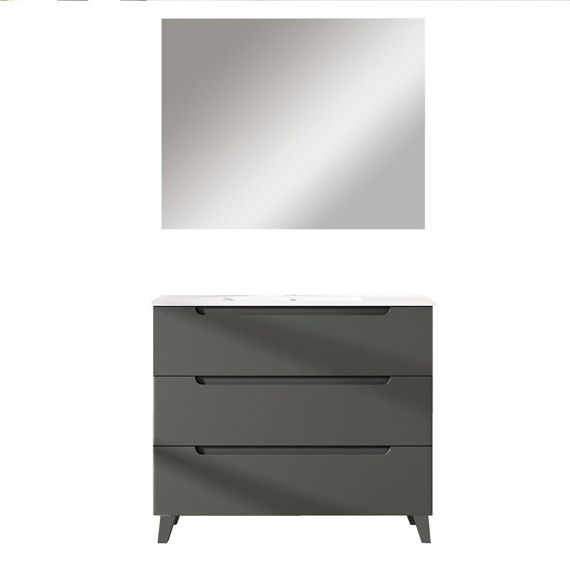 Conjunto de baño zalama 100x45 cm grafito mate 3 cajones con patas