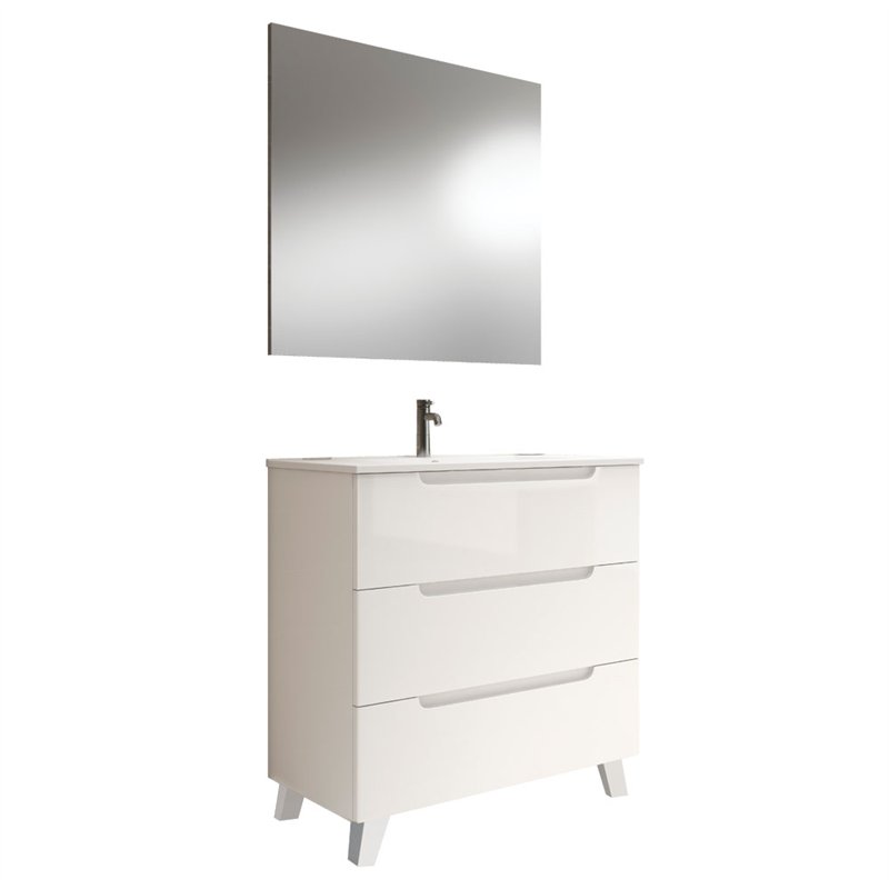 Conjunto de baño zalama 80x45 cm blanco mate 3 cajones con patas