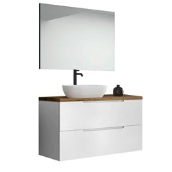 Conjunto de baño zalama sobre encimera 100x45 cm blanco mate 2 cajones suspendid