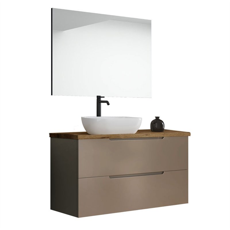 Conjunto de baño zalama sobre encimera 100x45 cm moka mate 2 cajones suspendido