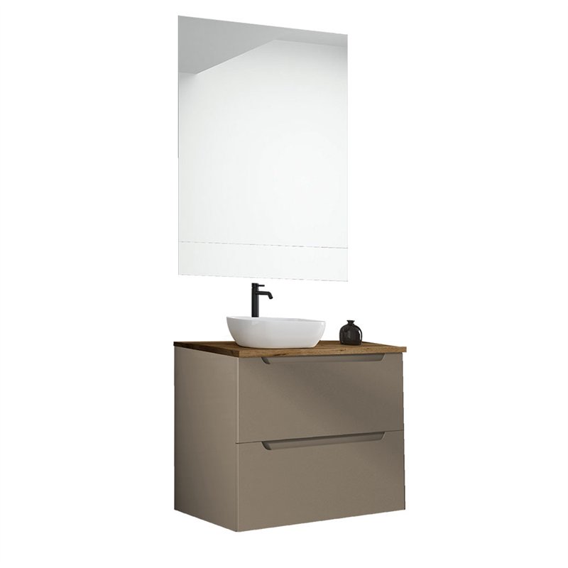 Conjunto de baño zalama sobre encimera 60x45 cm moka mate 2 cajones suspendido