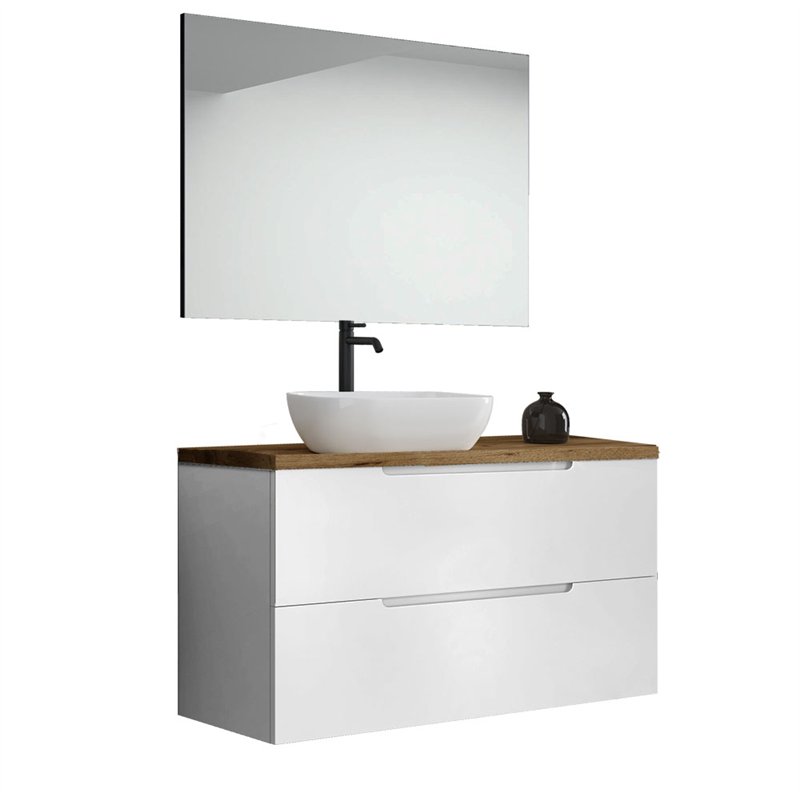 Conjunto de baño zalama sobre encimera 80x45 cm blanco mate 2 cajones suspendido