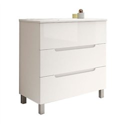 Mueble + lavabo zalama 100x45 cm blanco mate 3 cajones con patas