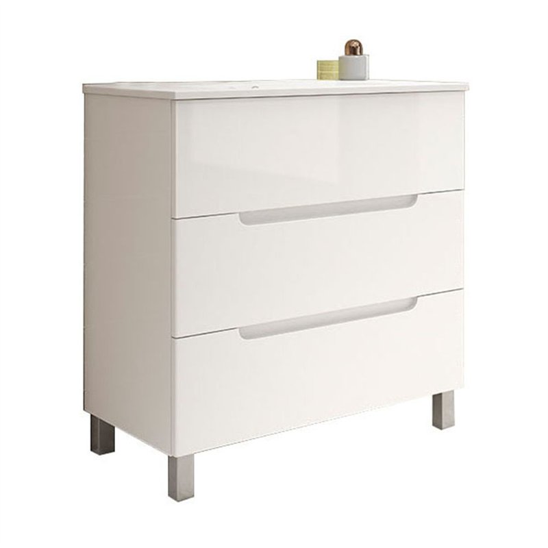 Mueble + lavabo zalama 100x45 cm blanco mate 3 cajones con patas