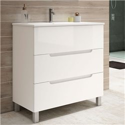 Mueble + lavabo zalama 100x45 cm blanco mate 3 cajones con patas
