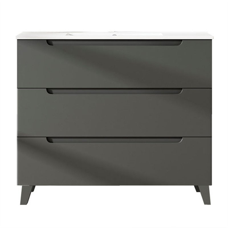 Mueble + lavabo zalama 100x45 cm grafito mate 3 cajones con patas