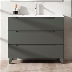 Mueble + lavabo zalama 100x45 cm grafito mate 3 cajones con patas