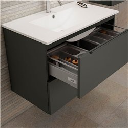 Mueble + lavabo zalama 80x45 cm grafito mate 2 cajones suspendido