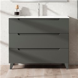 Mueble + lavabo zalama 80x45 cm grafito mate 3 cajones con patas