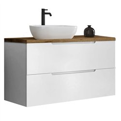 Mueble + lavabo zalama sobre encimera 100x45 cm blanco mate 2 cajones suspendido