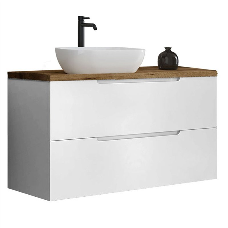 Mueble + lavabo zalama sobre encimera 100x45 cm blanco mate 2 cajones suspendido