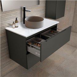 Mueble + lavabo zalama sobre encimera 100x45 cm grafito mate 2 cajones suspendid