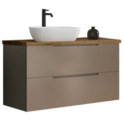 Mueble + lavabo zalama sobre encimera 100x45 cm moka mate 2 cajones suspendido