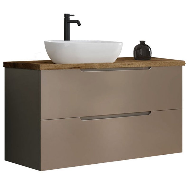 Mueble + lavabo zalama sobre encimera 100x45 cm moka mate 2 cajones suspendido
