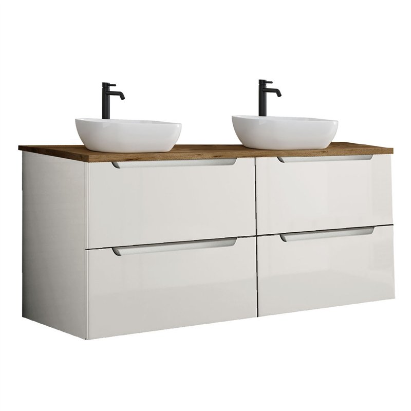 Mueble + lavabo zalama sobre encimera 120x45 cm blanco mate 2 cajones suspendido