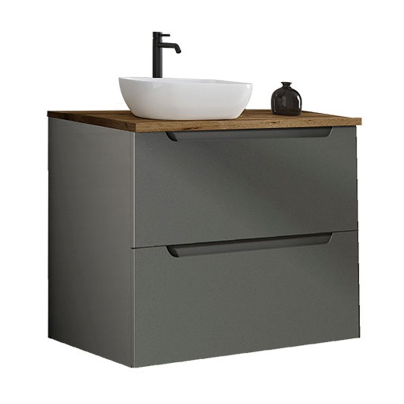 Mueble + lavabo zalama sobre encimera 60x45 cm grafito mate 2 cajones suspendido