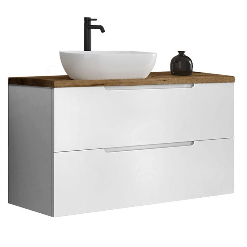 Mueble + lavabo zalama sobre encimera 80x45 cm blanco mate 2 cajones suspendido