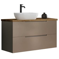 Mueble + lavabo zalama sobre encimera 80x45 cm moka mate 2 cajones suspendido