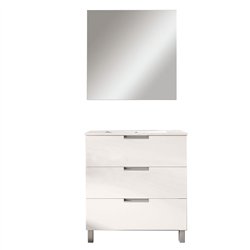 Conjunto de baño arcena 80x45 cm blanco brillo 3 cajones con patas
