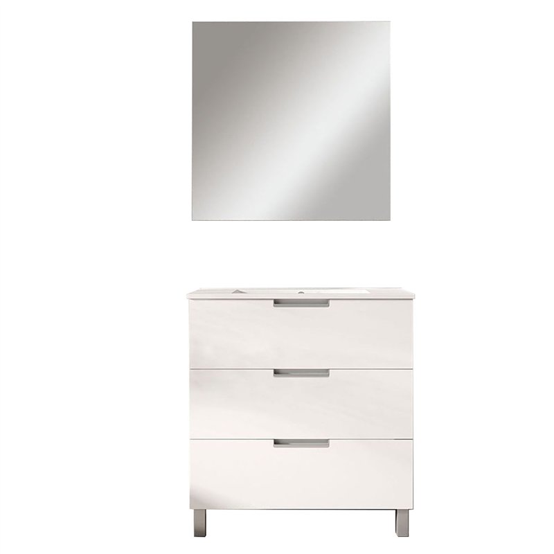 Conjunto de baño arcena 80x45 cm blanco brillo 3 cajones con patas