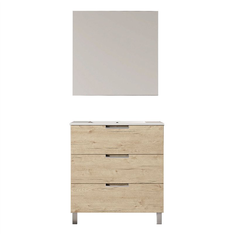 Conjunto de baño arcena 80x45 cm roble mate 3 cajones con patas