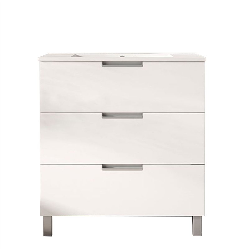 Mueble + lavabo arcena 80x45 cm blanco brillo 3 cajones con patas