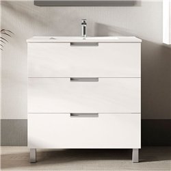 Mueble + lavabo arcena 80x45 cm blanco brillo 3 cajones con patas