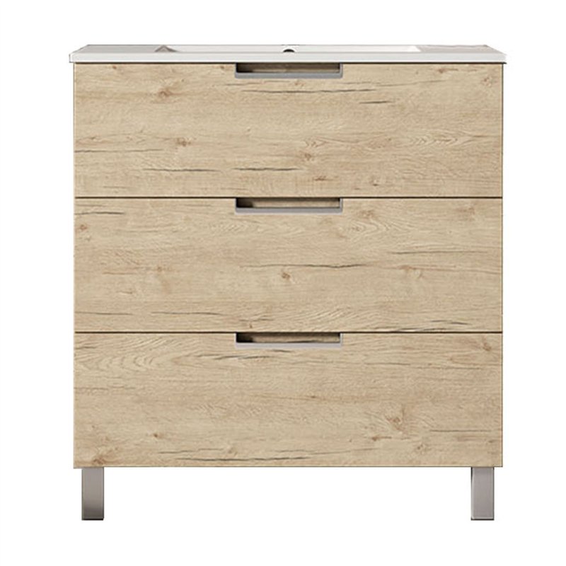 Mueble + lavabo arcena 80x45 cm roble mate 3 cajones con patas