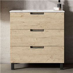 Mueble + lavabo arcena 80x45 cm roble mate 3 cajones con patas