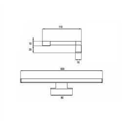 Aplique led pure 12w de 60 cm cromo brillo 4000 k abs
