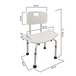 Asiento banqueta ducha con respaldo cuadrada blanco mate abs