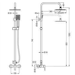 Columna monomando gayangos cuadrada 80-120 cm cromo brillo latón