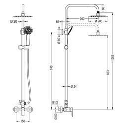 Columna monomando gayangos redonda 80-120 cm cromo brillo latón