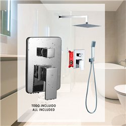 Grifo empotrado ducha monomando villavés pared cuadrado cromo brillo latón