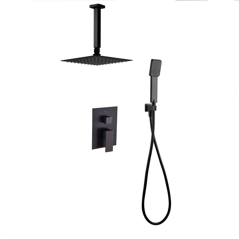 Grifo empotrado ducha monomando villavés techo cuadrado negro mate latón