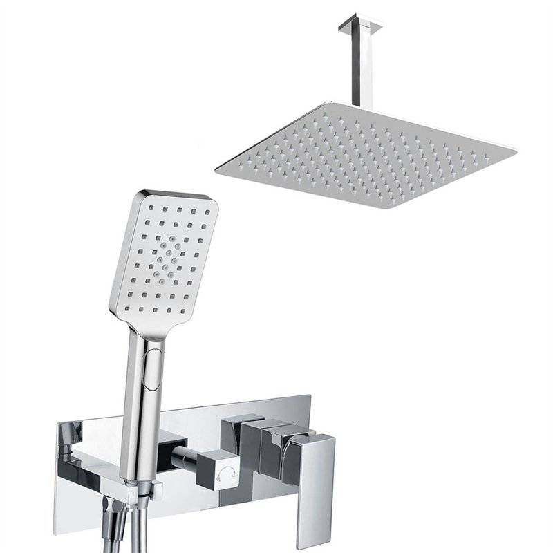 Grifo empotrado ducha monomando quevedo techo cuadrado cromo brillo latón