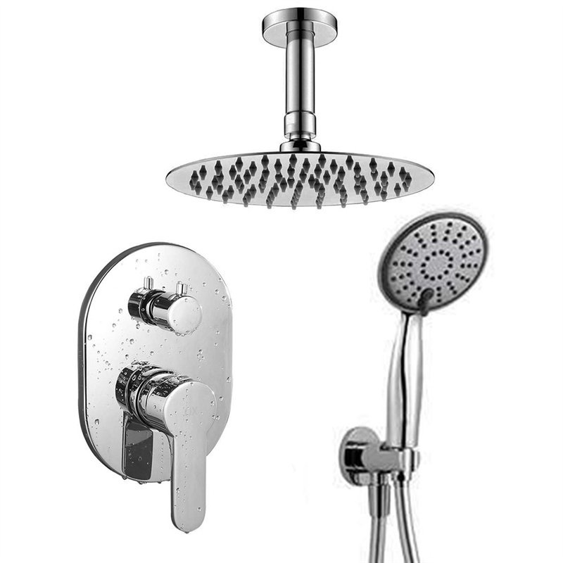 Grifo empotrado ducha monomando mena techo redondo cromo brillo latón