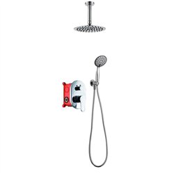 Grifo empotrado ducha monomando mena techo redondo cromo brillo latón