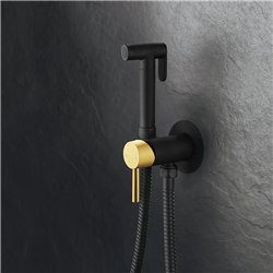 Hidroescobilla wc agua fria y caliente negro oro cepillado latón