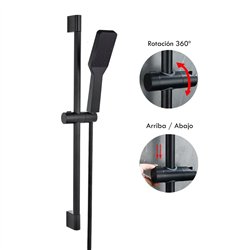 Kit barra de ducha 1 posición con equipo gobantes cuadrado negro mate acero inox