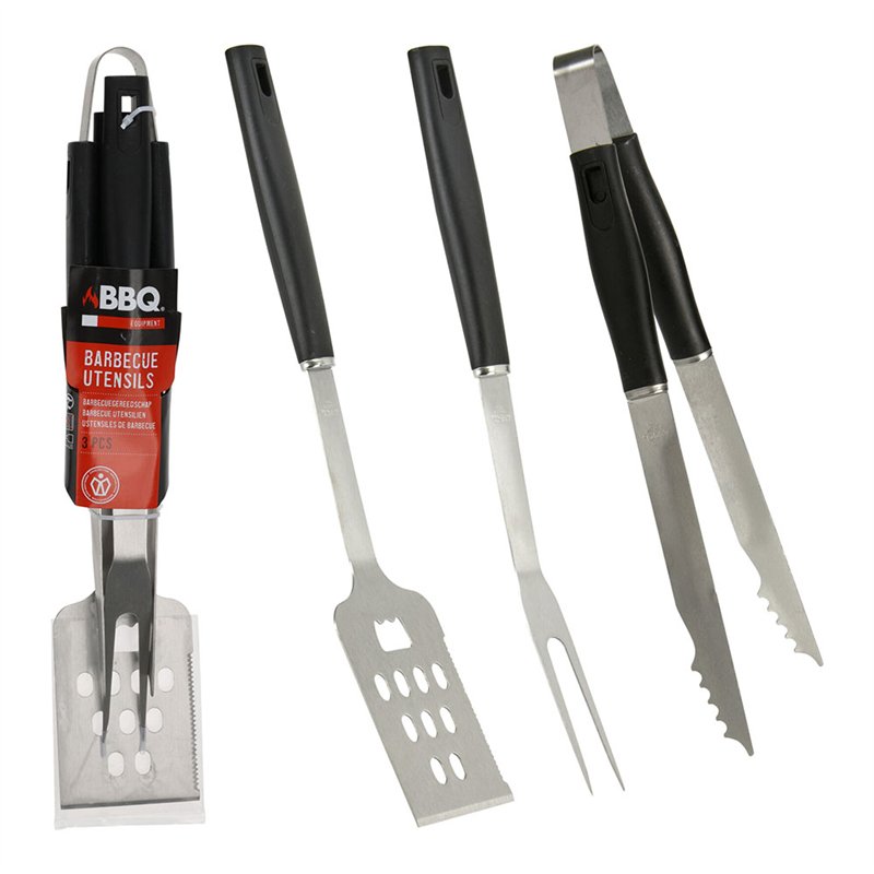 Set de utensilios para barbacoa 3 piezas color negro