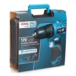 Kit taladro percutor brushless 12 v con accesorios, bateria y cargador
