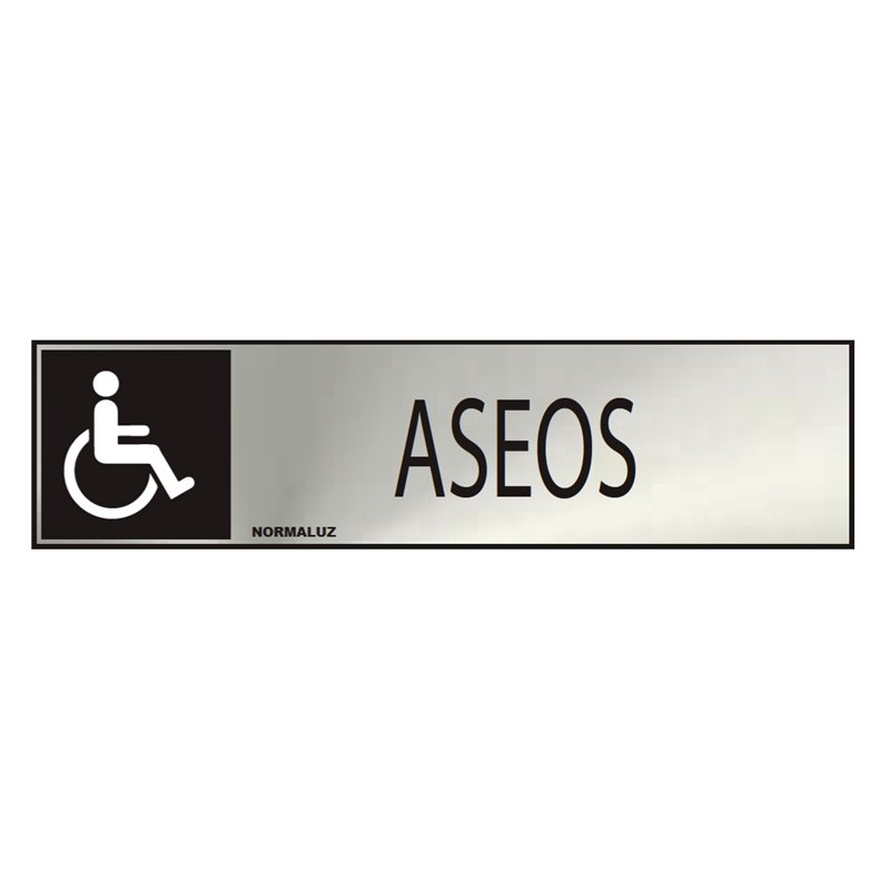 Cartel informativo 'aseos' discapacitados (inox adhesivo 0.8mm) 5x20cm normaluz