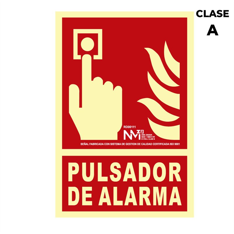 Cartel de extinción 'pulsador de alarma' clase a (pcv 1mm)  21x30cm normaluz
