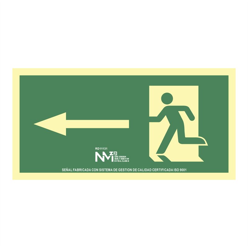 Cartel de evacuación flecha izquierda (pvc 1mm) clase a 32x16cm normaluz