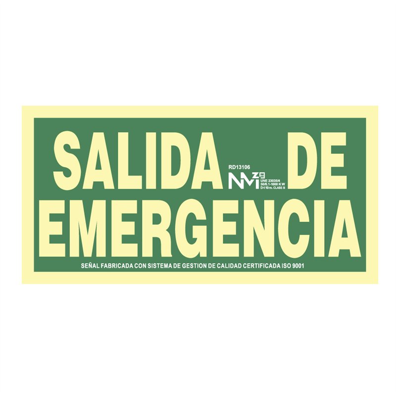 Cartel de evacuación 'salida de emergencia' (pvc 1mm) clase a 30x15cm normaluz