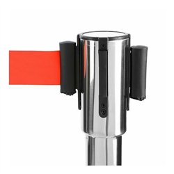 Poste separador inox con cinta roja extensible de 2 m x 5 cm